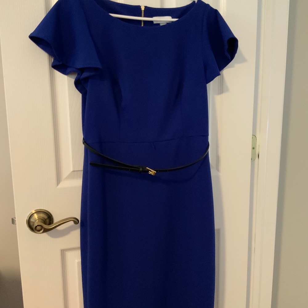 blue ruffle sleeve dress